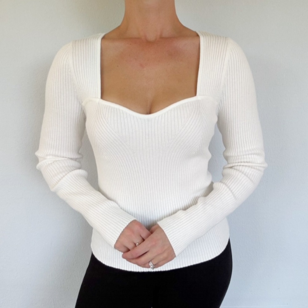Old Navy white square sweetheart neckline ribbed knit sweater top size large